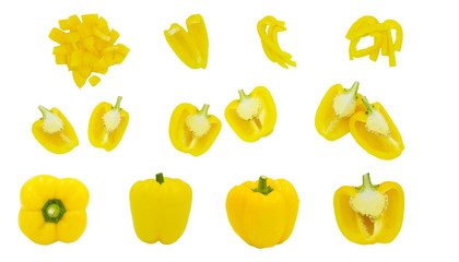 fresh yellow pepper collection isolated on white background with clipping path