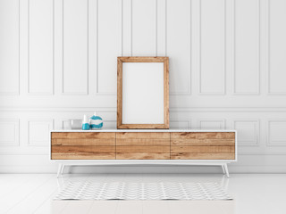 Wooden Frame Mockup standing on console in modern interior