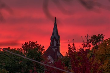 Obraz premium church at sunset