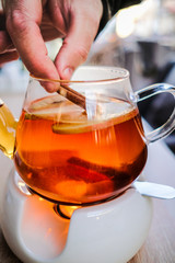 fruit tea with cinnamon and lemon