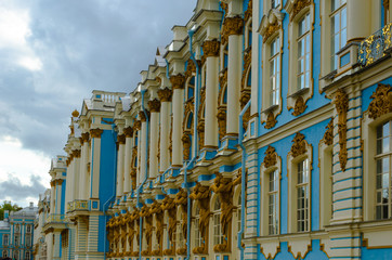 SAINT PETERSBURG, RUSSIA – September 28, 2019: fragment of the main facade of the Catherine...