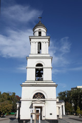 Fototapeta na wymiar Moldova, Kishinev, October 11, 2017: Bell tower of Nativity Cathedral 