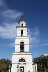 Fototapeta na wymiar Moldova, Kishinev, October 11, 2017: Bell tower of Nativity Cathedral 