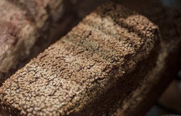 Fresh bread on the counter in the store, close-up .
