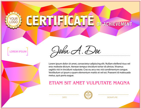 Certificate blank template designed with simple polygonal elements and white background text area