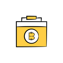 bitcoin briefcase crypto currency concept yellow icons