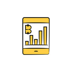 bitcoin chart in smartphone concept yellow hand drawn