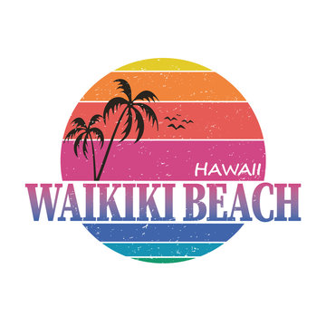 Waikiki Beach Hawaii Vintage Surf Typography Graphic Design