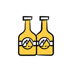 bottle package and brand icon for branding design concept yellow hand drawn