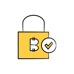 bitcoin shopping bag and check mark for bitcoin payment concept
