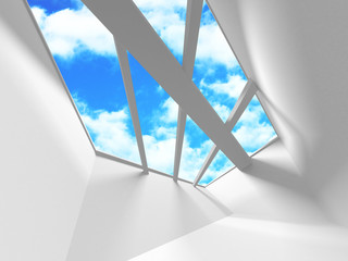 Obraz premium Futuristic White Architecture Design on Cloudy Sky Background