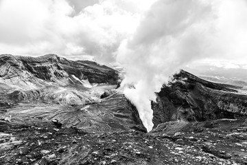 Small lake in caldera of Volcano Gorely, Kamchatka Peninsula, Russia