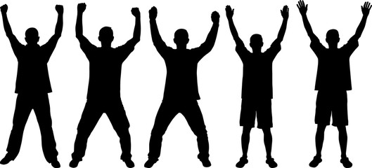 silhouettes of male with arms up