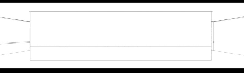 long corridor with doors, contour visualization, 3D illustration, sketch, outline