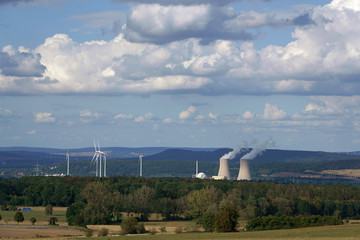 Nuclear power station and wind generators
