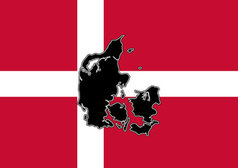 Map of denmark on background of danish flag