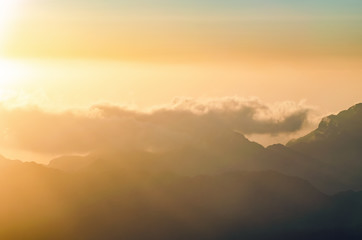 View from the mountain of Moses, a beautiful sunrise in the mountains of Egypt
