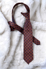 Fine textured base necktie on white fur-