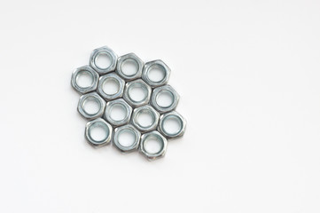silver nuts on a white background.Flat lay.