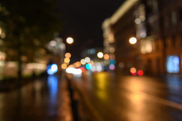  View of traffic in city street blurred bokeh background, night scape