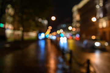 View of traffic in city street, night scape, blured bokeh background