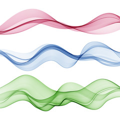 Set of abstract color wave smoke transparent blue pink green wavy design