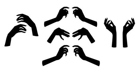 5 pairs of beautiful female hands. Silhouette. Vector image