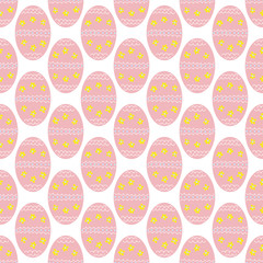 Pink Easter Eggs with Dots and Stripes on a white background. Seamless Pattern