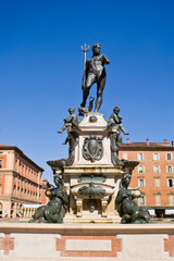 View of the Neptune fountain in Bologna, Italy