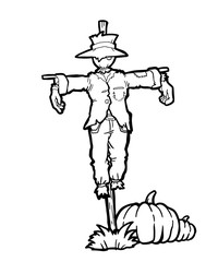 Black and White Cartoon Vector Illustration of Scarecrow Fantasy Character for Coloring Book
