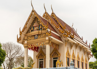 Ko Samui Island, Thailand - March 18, 2019: Wat Khunatam Buddhist Temple and monastery. Front, side...
