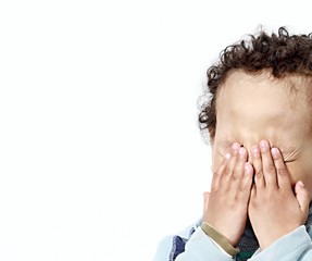boy crying poverty with no help crying alone and all by himself on white background stock photo 