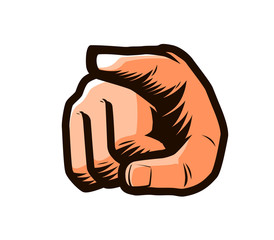Pointing male hand in pop art style. Vector illustration