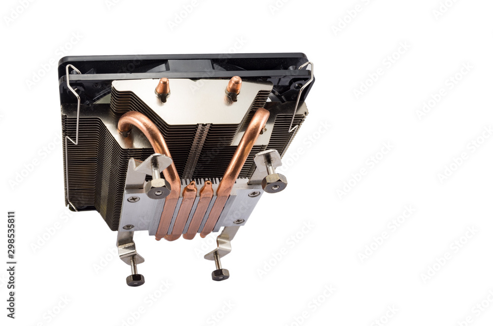 Aufkleber computer cpu cooling system. fan and radiator isolated on white background