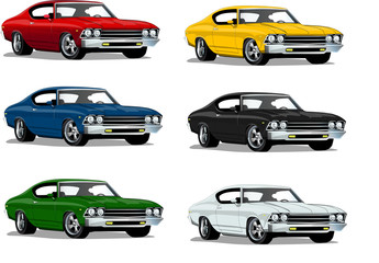 Classic muscle car in multiple colors