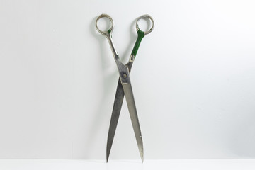 Close-up of scissors on white background.