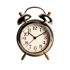 metal vintage alarm clock with bells isolated on white background