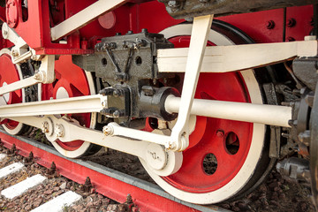 wheels of an ancient locomotive close-up, retro vehicle
