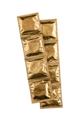condoms in packaging isolated on a white background, the concept of contraception and prevention of sexually transmitted diseases, stop HIV AIDS and hepatitis
