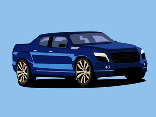 Pickup blue realistic vector illustration isolated