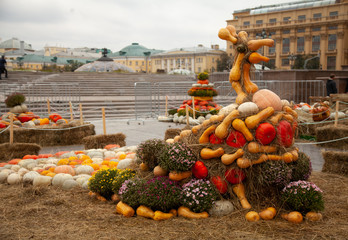 an unusual pumpkin folded into a bird-like figure with nobody