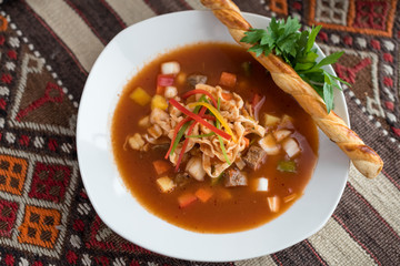 Turkish Red Lentil Soup with Homemade Noodles, Eriste Corbasi.