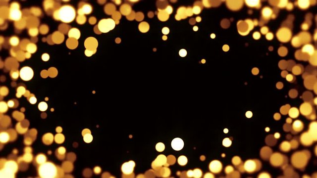 Gold Christmas dust particles frame background. Seamless loop 4K