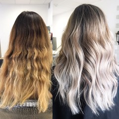 Before and after hair color in cool tones