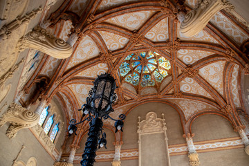The interor Recinte Modernista de Sant Pau with its Gothic dome and stained glass