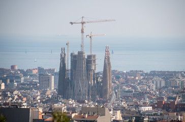 A bird's eye view of the still under construction Sagrada Familia