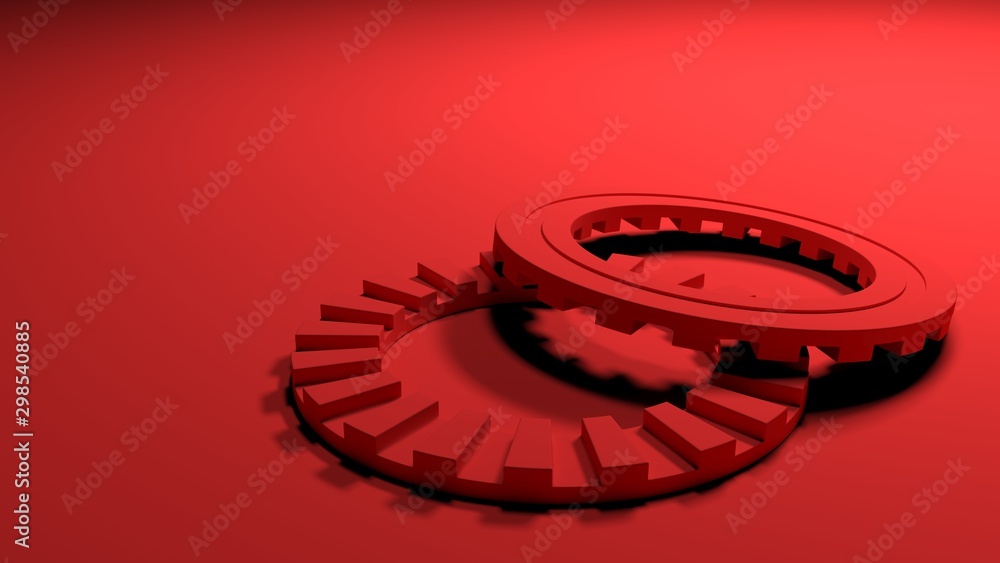 Poster red gears on red background - 3d rendering illustration