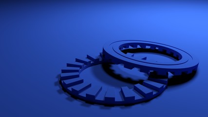 Blue gears on green background - 3D rendering illustration