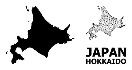 Solid and Network Map of Hokkaido Island - obrazy, fototapety, plakaty