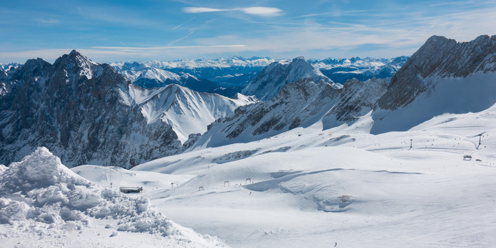 panoramic view in winter over the Zugspitze